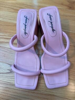 Free People Pastel Pink Double-Strap Block Heel Sandals